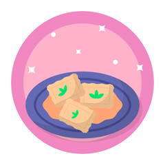 Maultaschen or Maultasche platters concept, mouth bags Dumplings vector icon design, German cuisine symbol, Germany Serving Platter sign, European gastronomy food culture stock illustration 