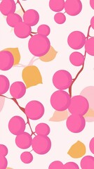 Beautiful Pink Floral Pattern with Grapes and Leaves.  A Perfect Seamless Design for Textiles, Wrapping, or Wallpaper.  Elegant and Modern Botanical Illustration.