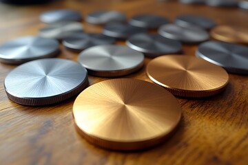 Metallic Gear Collection on Wooden Surface for Industrial Design Inspiration and Art