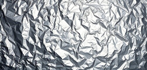 Wrinkled silver foil background texture with highlights and shadows, foil background, silver background, reflective surface