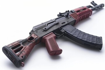 Fototapeta premium Isolated ak 47 assault rifle on a clean white background for military and firearm enthusiasts