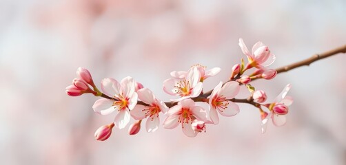 Obraz premium Delicate apricot branch with blossoms, soft light background, fragile, delicate