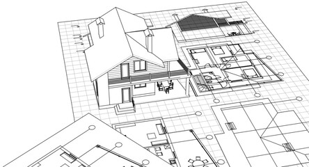 residential house plan 3d illustration
