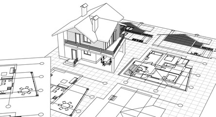 residential house plan 3d illustration