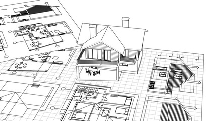 Fototapeta premium residential house plan 3d illustration