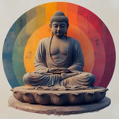 Divine Buddha sitting meditation surreal digital artwork glowing enlightenment image