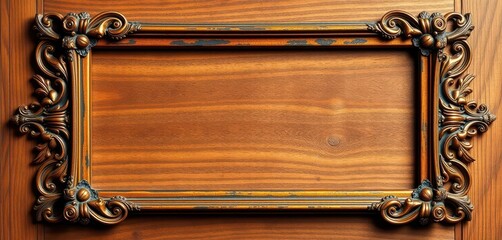 Ornate vintage photo frame corner detail, aged wood texture, retro, old
