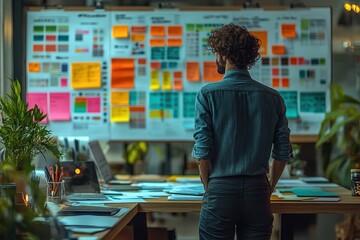 Creative Collaboration Brainstorming Marketing Plan in Daylight at Office With Vibrant Color Swatches and People Analyzing Together