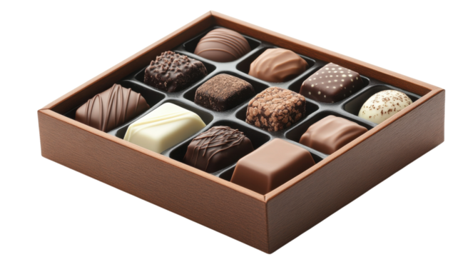 Exquisite collection of assorted chocolates elegantly arranged in a wooden box