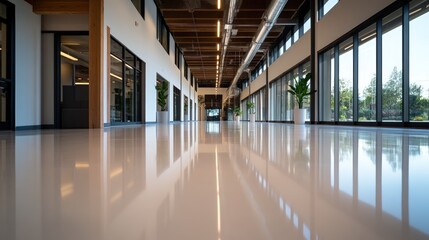 Obraz premium Modern office hallway with polished floors