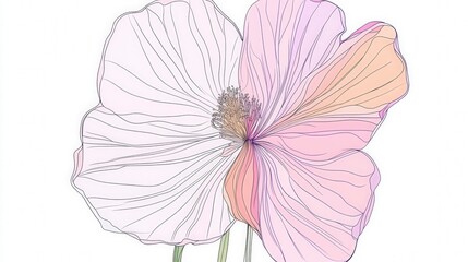 Fototapeta premium Delicate Pastel Floral Line Art Print - Exquisite Botanical Illustration