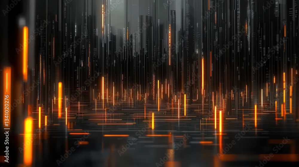 Poster an abstract and surreal cityscape with a mesmerizing display of glowing luminous lights and dynamic 
