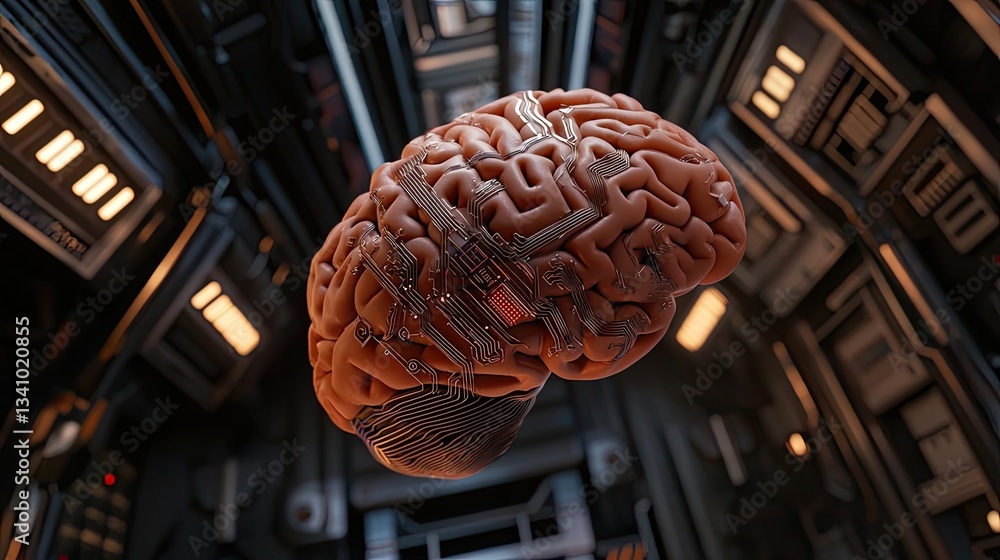 Aufkleber artificial intelligence future network and data science concept. detailed and futuristic human brain
