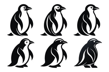 Naklejka premium A set of penguin logos vector silhouette, highly detailed