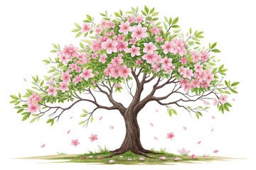 Fototapeta premium Beautiful flowering tree with green leaves isolated on transparent background