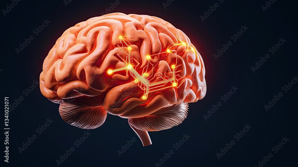Aufkleber artificial intelligence circuit and brain science concept. a futuristic brain illustration with glow