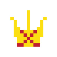 Fototapeta premium Pixel art crown, 8 bit king icon, retro style queen symbol, minimalist princess tiara mosaic