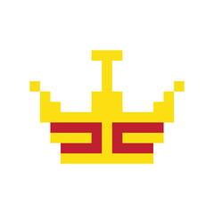 Obraz premium Pixel art crown, 8 bit king icon, retro style queen symbol, minimalist princess tiara mosaic