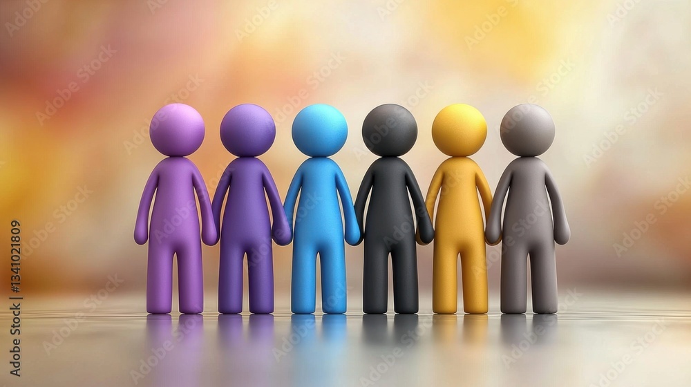 Poster a group of colorful abstract human like figures standing together symbolizing diversity teamwork and