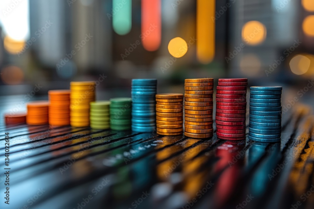 Aufkleber stacks of coins placed on a bar graph showing top performing products based on profit margins and sh