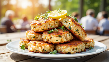 Delicious crispy rice cakes garnished with lemon