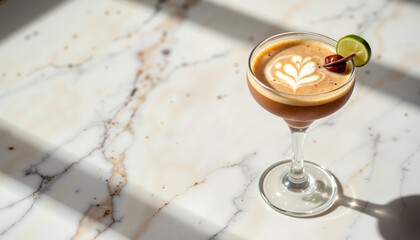 Cocktail in a glass on marble surface