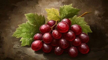 Red grapes on vine, still life