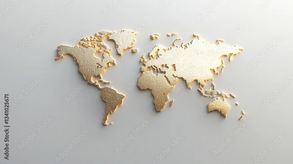 Poster abstract metallic world map design featuring textured continents and oceans in a minimalist modern s