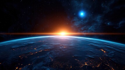 Earth rising, sunrise view from space
