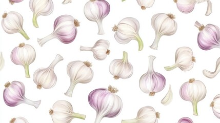 Fototapeta premium Stunning Detailed Garlic Seamless Pattern - Exquisite Botanical Illustration