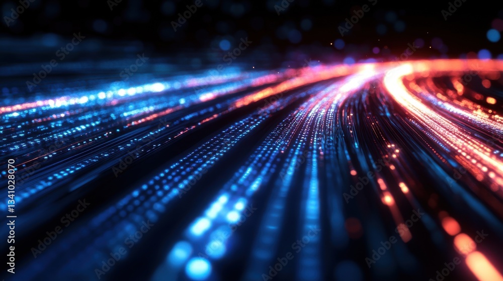 Poster optical data concept: abstract glowing lines symbolize high-speed data transmission.