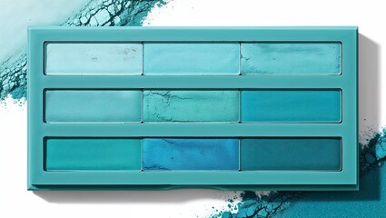 A makeup palette presenting various blue shades for beauty lovers.