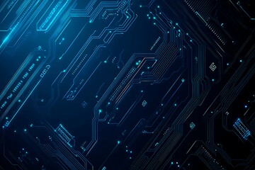 Fototapeta premium Abstract close-up of a glowing blue digital circuit board, showcasing intricate connections and technological design on a black background. 