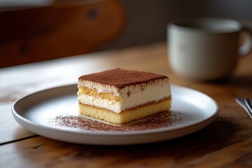 Delicious tiramisu slice on a plate