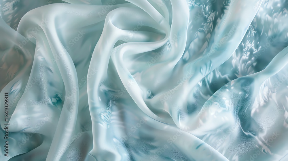 Poster a close up of a soft, blue sheer fabric with a subtle pattern.
