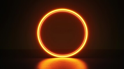 Orange and yellow neon light neon linear circle. Vibrant colored , isolated on a black background. 3D Render