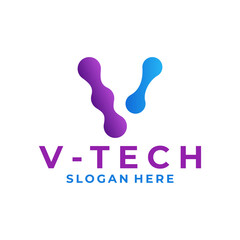 Tech with Initial letter V logo design vector template. Letter V tech logo design