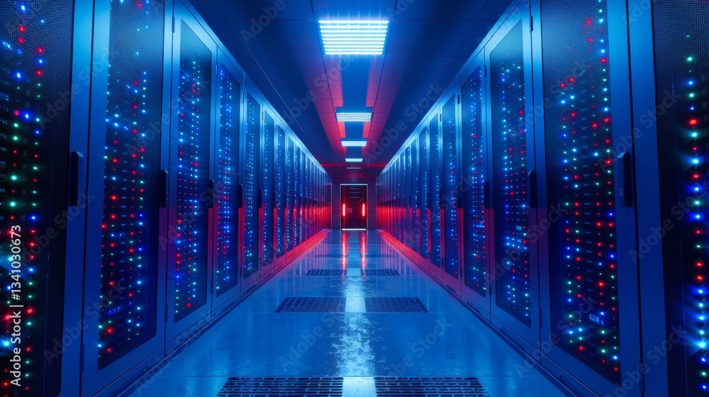 Poster data center showcasing advanced technology for data protection and security against malware breaches