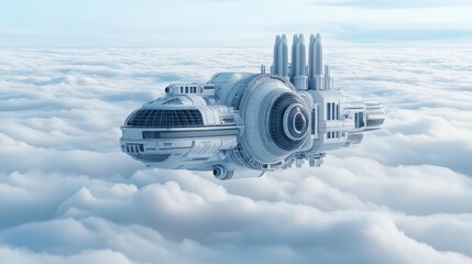 Surreal floating metropolis built above the clouds in a futuristic imaginative skyline  Innovative cerebral architecture and technology hover effortlessly in the expansive dreamlike environment