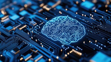 Artificial intelligence circuit and brain science concept. Abstract representation of artificial intelligence on circuitry.