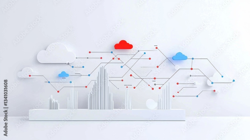 Poster an abstract interpretation of a metropolitan skyline showcasing a modern interconnected urban landsc