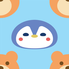 Cute Penguin and Bear Vector Seamless Pattern Digital Paper – Adorable Winter Animal Nursery Background, Baby Shower Scrapbook Paper, Kids Room Decor, Kawaii Arctic Wildlife Illustration, Blue and Whi