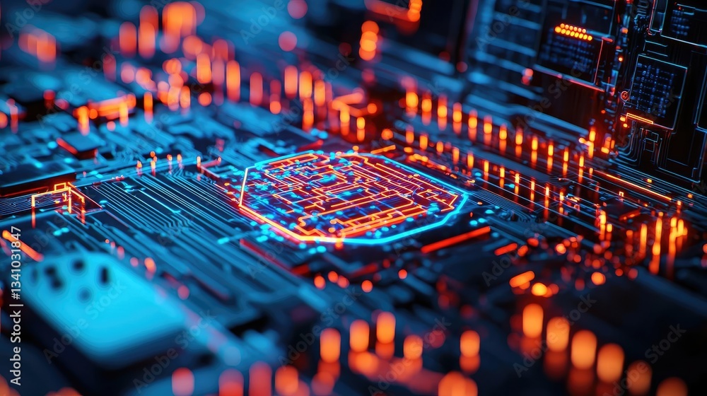 Aufkleber artificial intelligence future network and data science concept. close-up of a glowing, intricate el