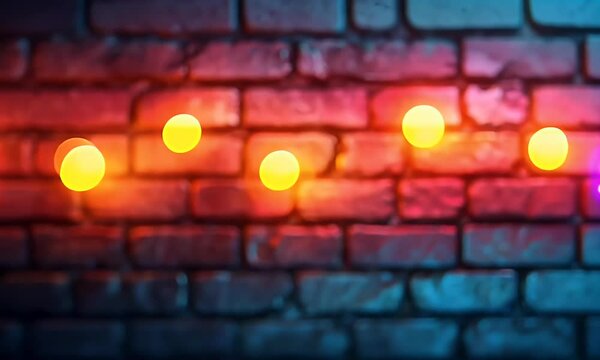 Brick wall illuminated by warm lights