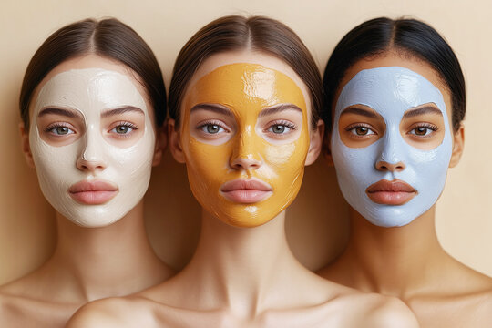 Three women with berry yogurt facial masks enjoying a spa skincare routine