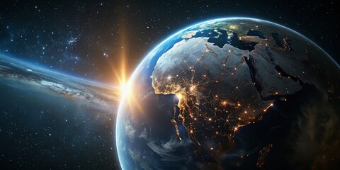 Obraz premium Stunning Minimalist Night & Day Earth from Space: City Lights Contrast