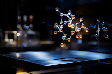 Illuminated molecular structure with metallic bonds on display