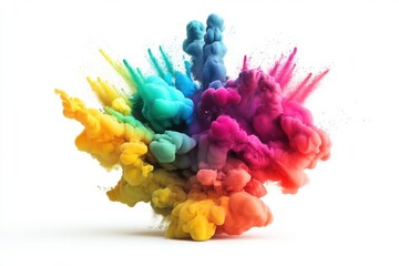 Obraz premium A vibrant explosion of colorful powder against a stark white background creating dynamic forms and shapes
