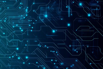 Abstract close-up of a glowing blue digital circuit board, showcasing intricate connections and technological design on a black background.
