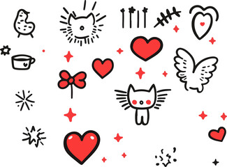 set of funny cats Cat Love Flower Wings Decoration Icon